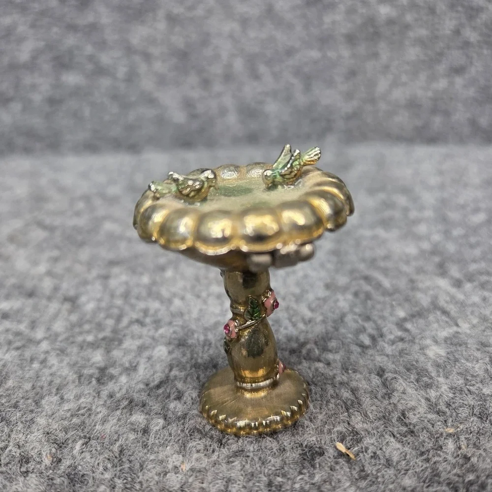 Rare Vintage Minature MONET BIRD BATH Hinged Enameled Trinket Box Good Shape